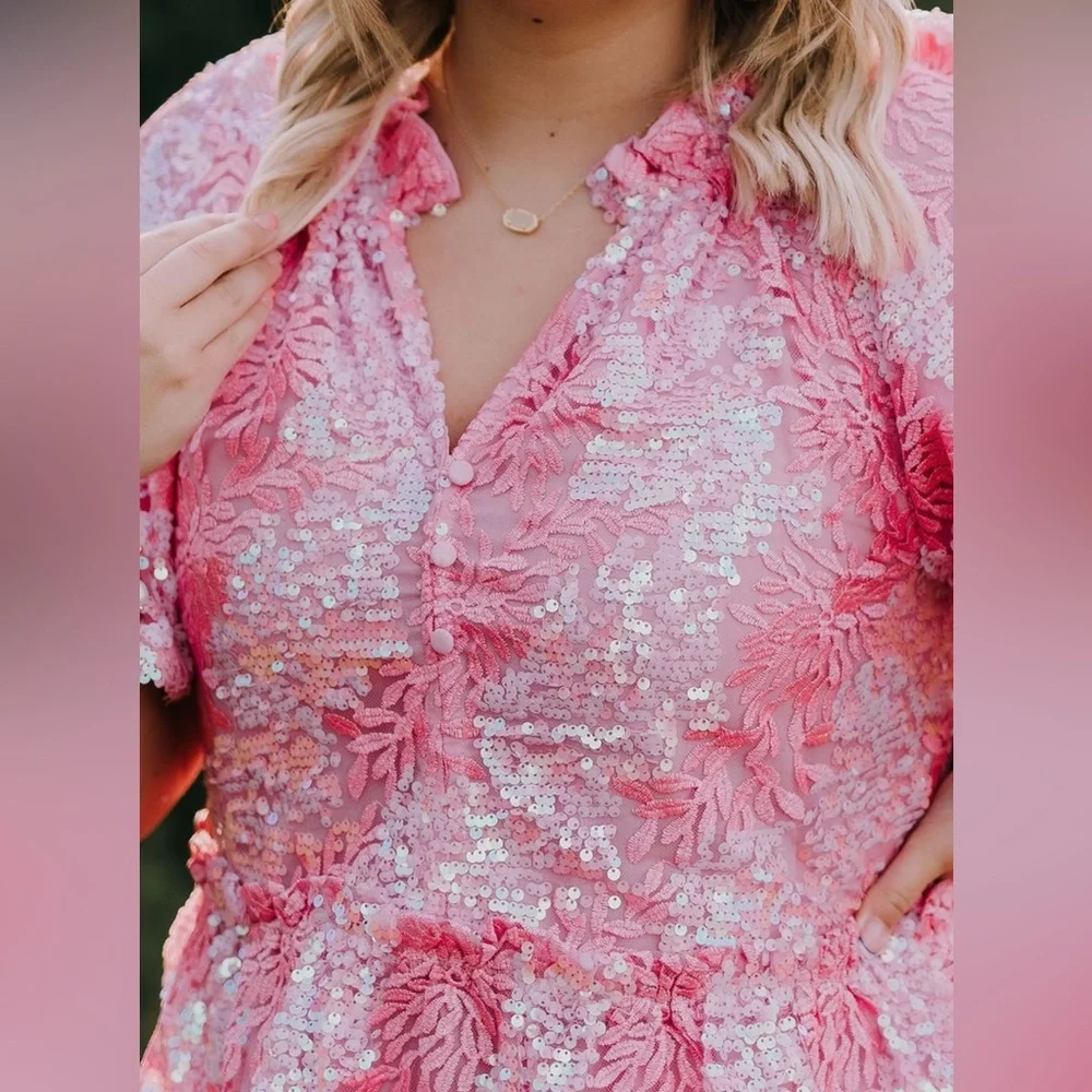 Pink Sequin Mini Dress - Picture 14 of 16